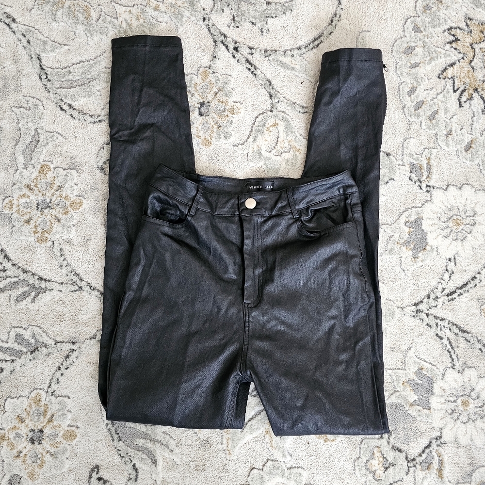 White fox faux leather pants
